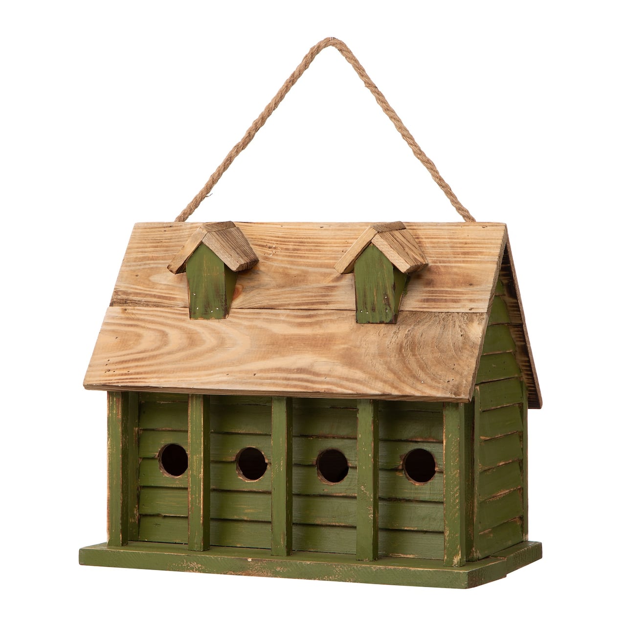 Glitzhome® 14" Hanging Wooden Distressed Green Garden Birdhouse
